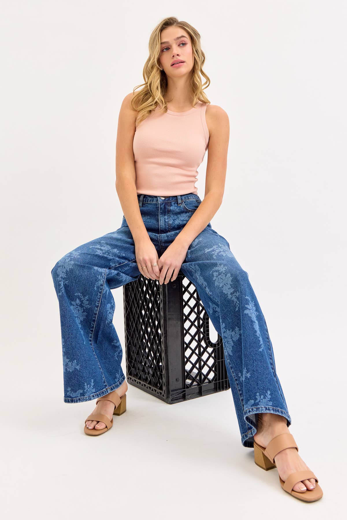 Cello High Rise Floral Wide Leg jeans