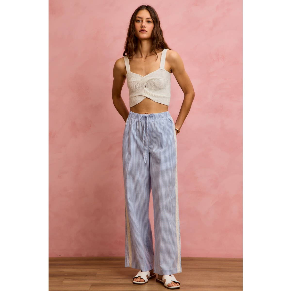 Bradford gingham pin stripe & lace detail pants