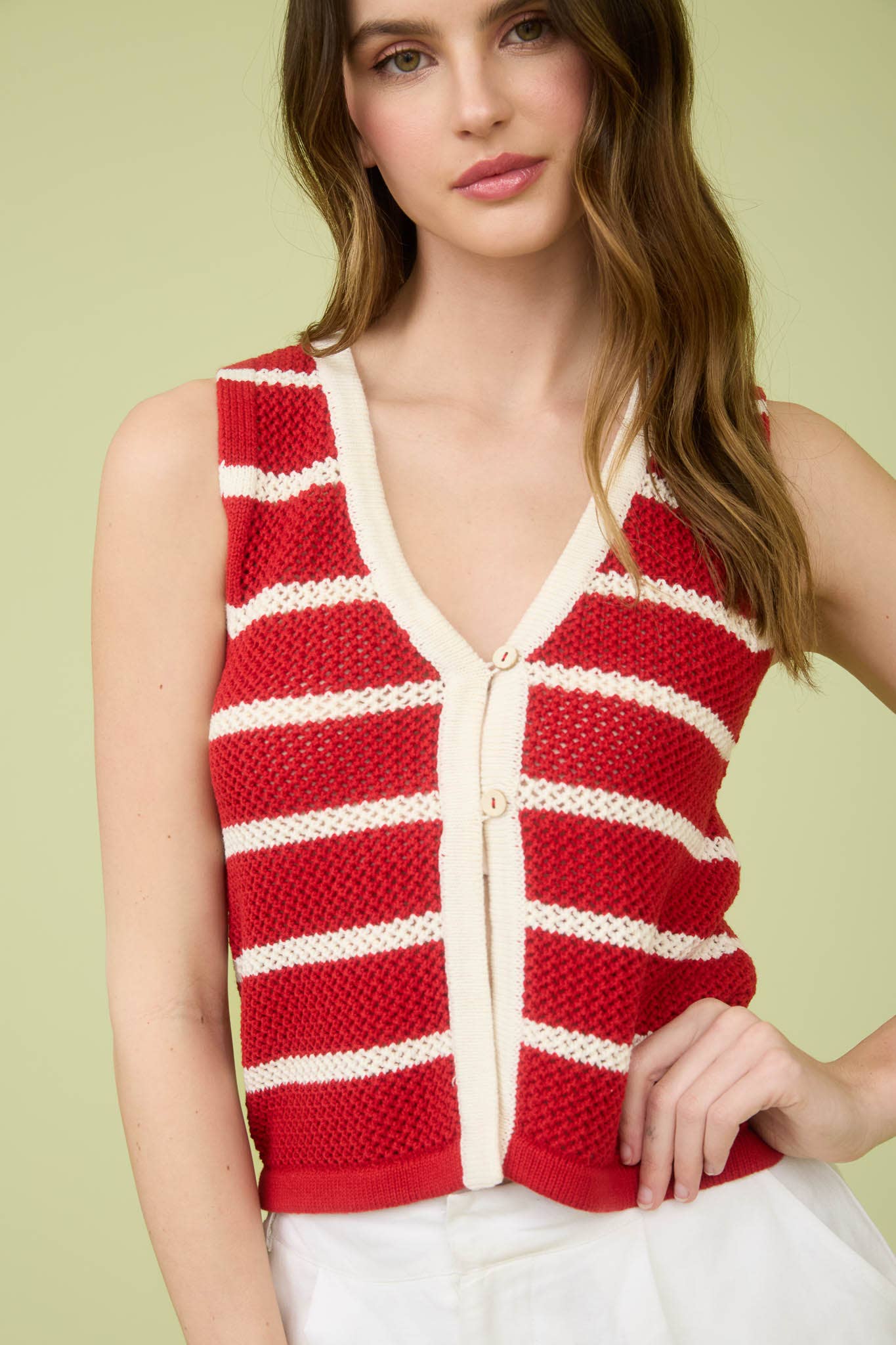 Laurel stripe button Knit Vest