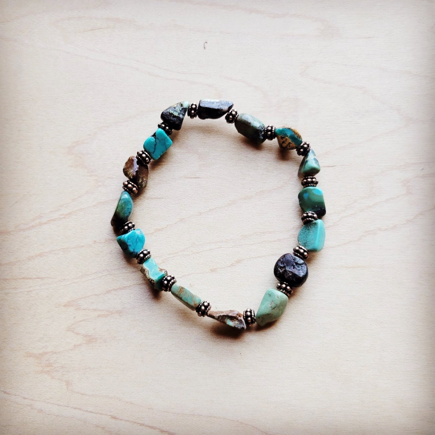 ONLINE EXCLUSIVE Genuine HuBei Natural Turquoise Beaded Bracelet w/ Copper 810g