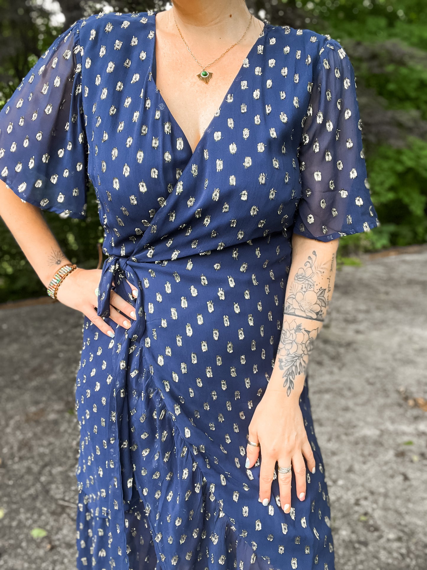 Kenna Short Sleeve Sequin Polka Dot Wrap Dress