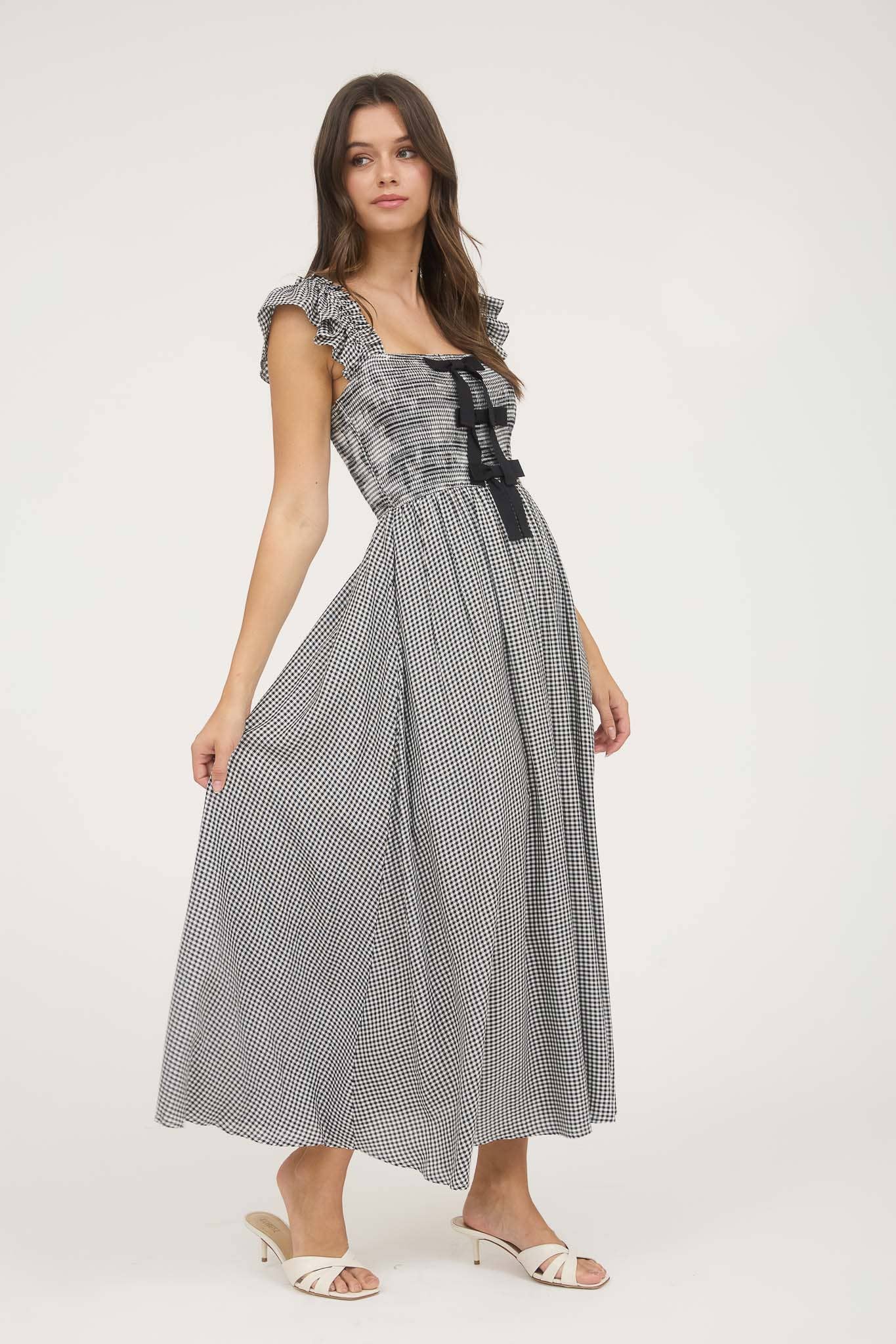 Farley Plaid bow midi dress