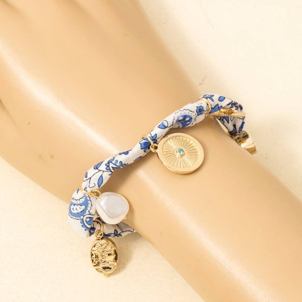 Pearl And Coin Charms Bandana Bracelet