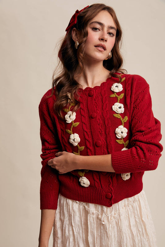 Aria Knit Crochet Flower Cardigan/Sweater