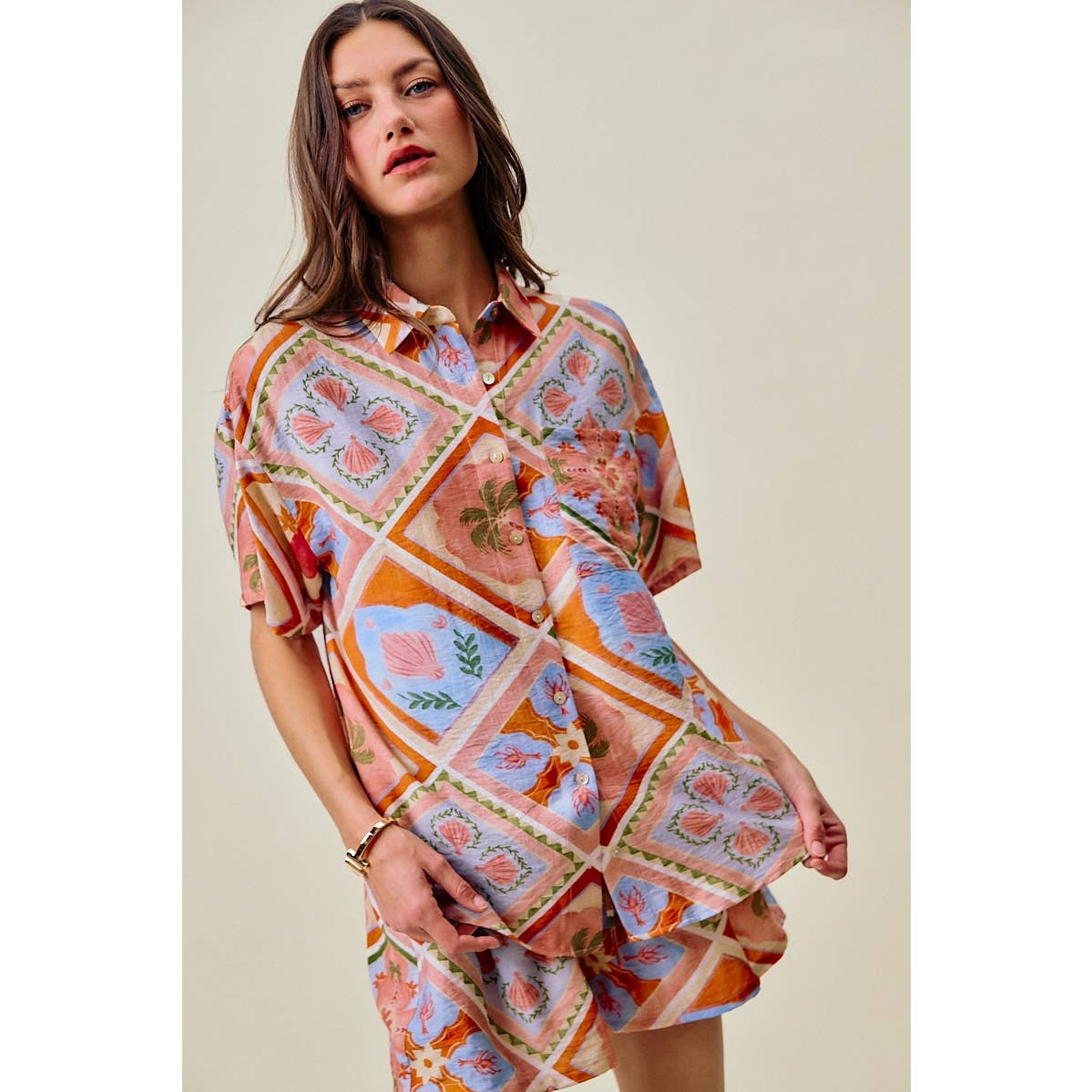 Frankie tropical print button down top