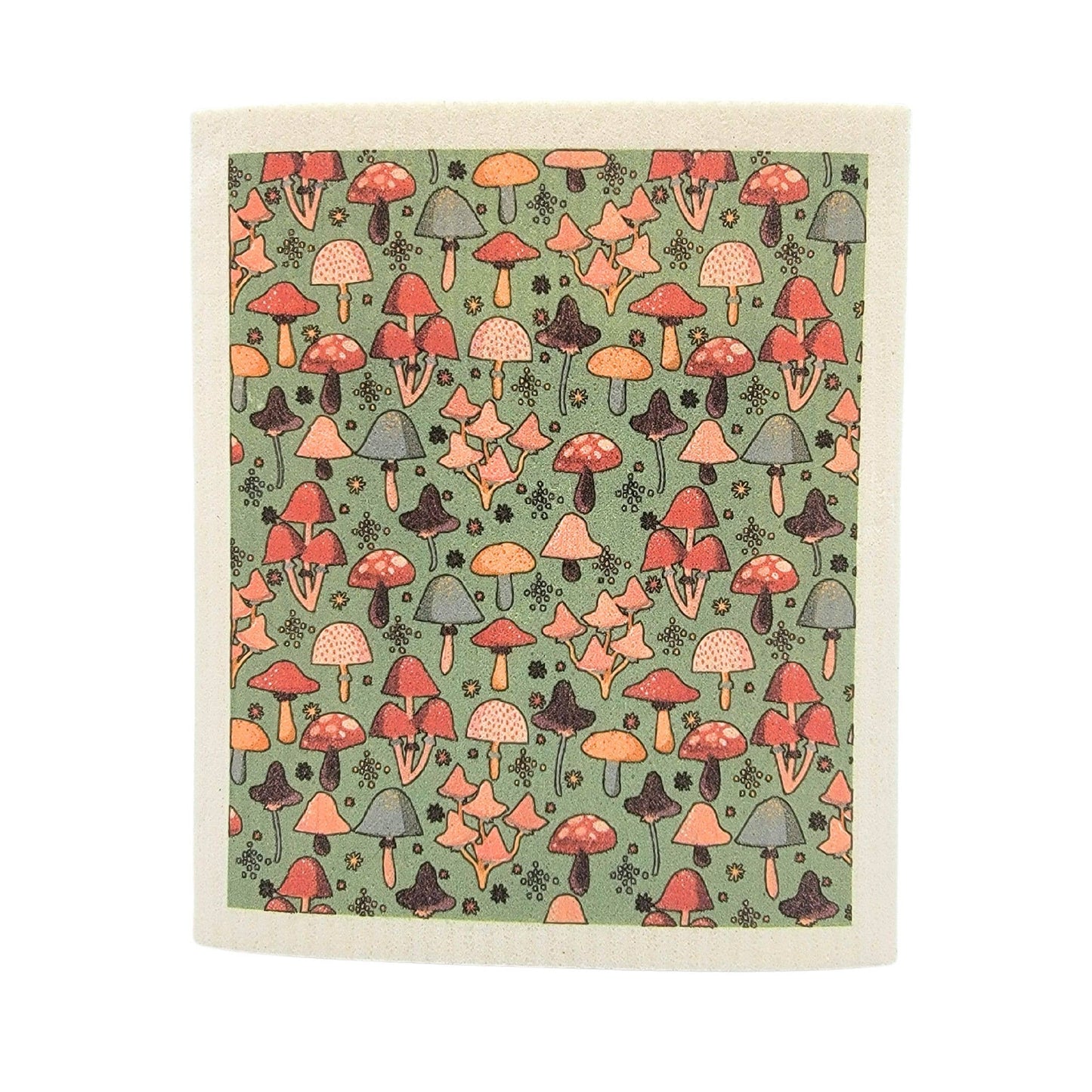 Sage Fall Mushroom Pattern Swedish Dishcloth