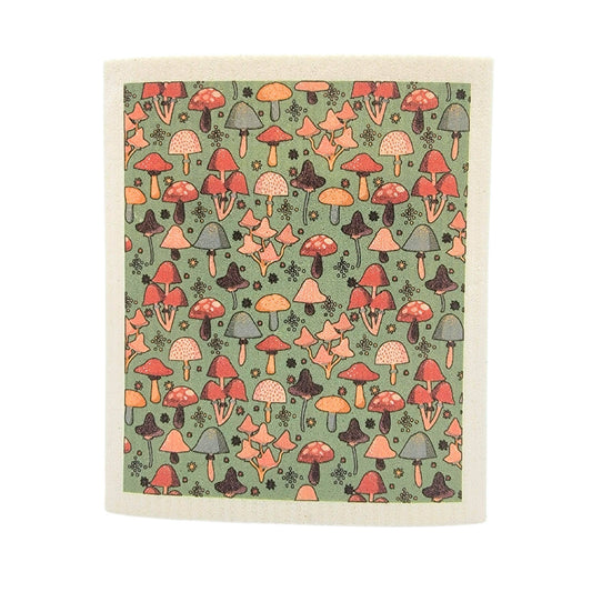 Sage Fall Mushroom Pattern Swedish Dishcloth