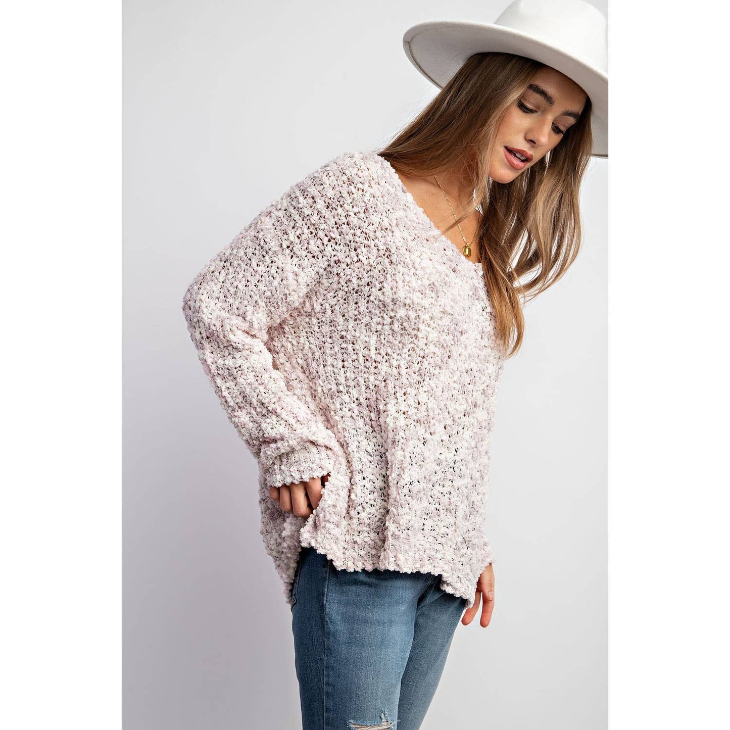 Heart You loose popcorn knit sweater pullover