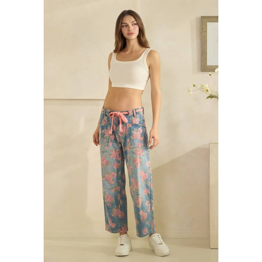 Oli & Hali washed floral print barrel jeans