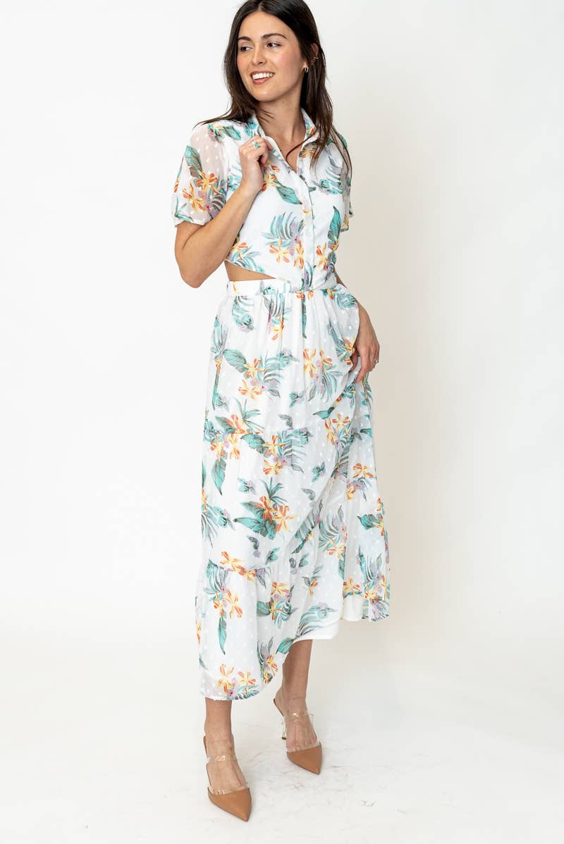 Juliette Tropical Maxi Dress with Waist Cut-Out