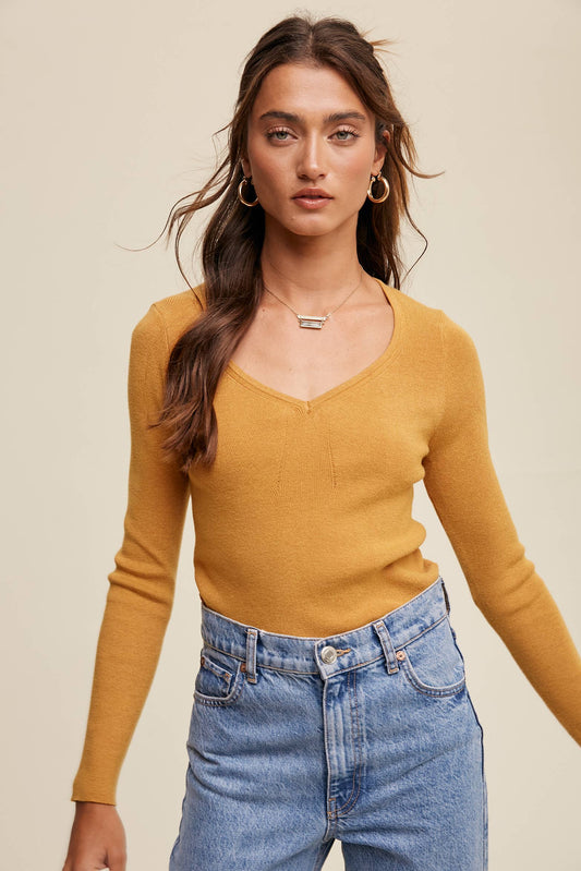 Jamie Fitted V-Neck Knit Top