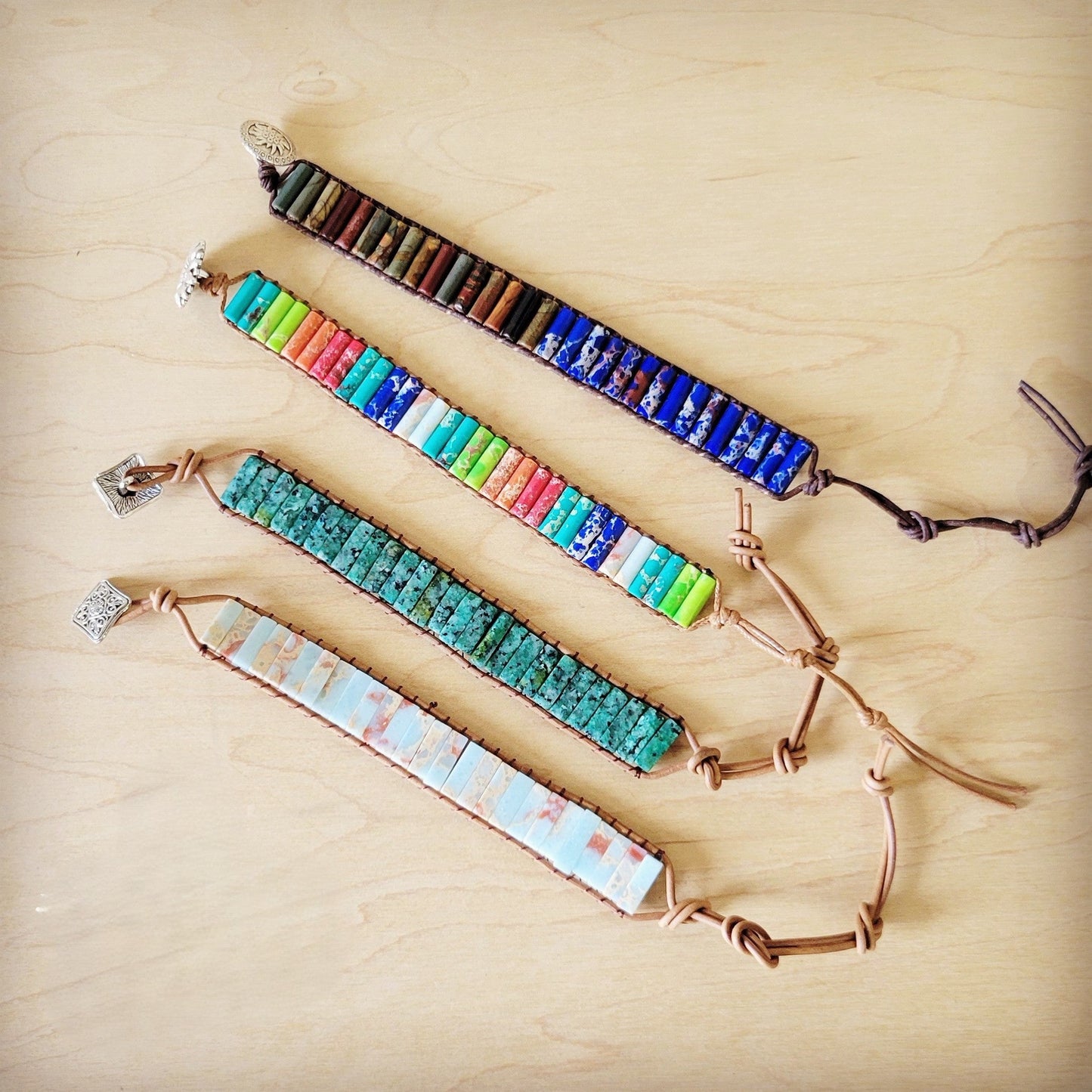 ONLINE EXCLUSIVE Woven Picasso Jasper & Lapis Beaded Bracelet 809z