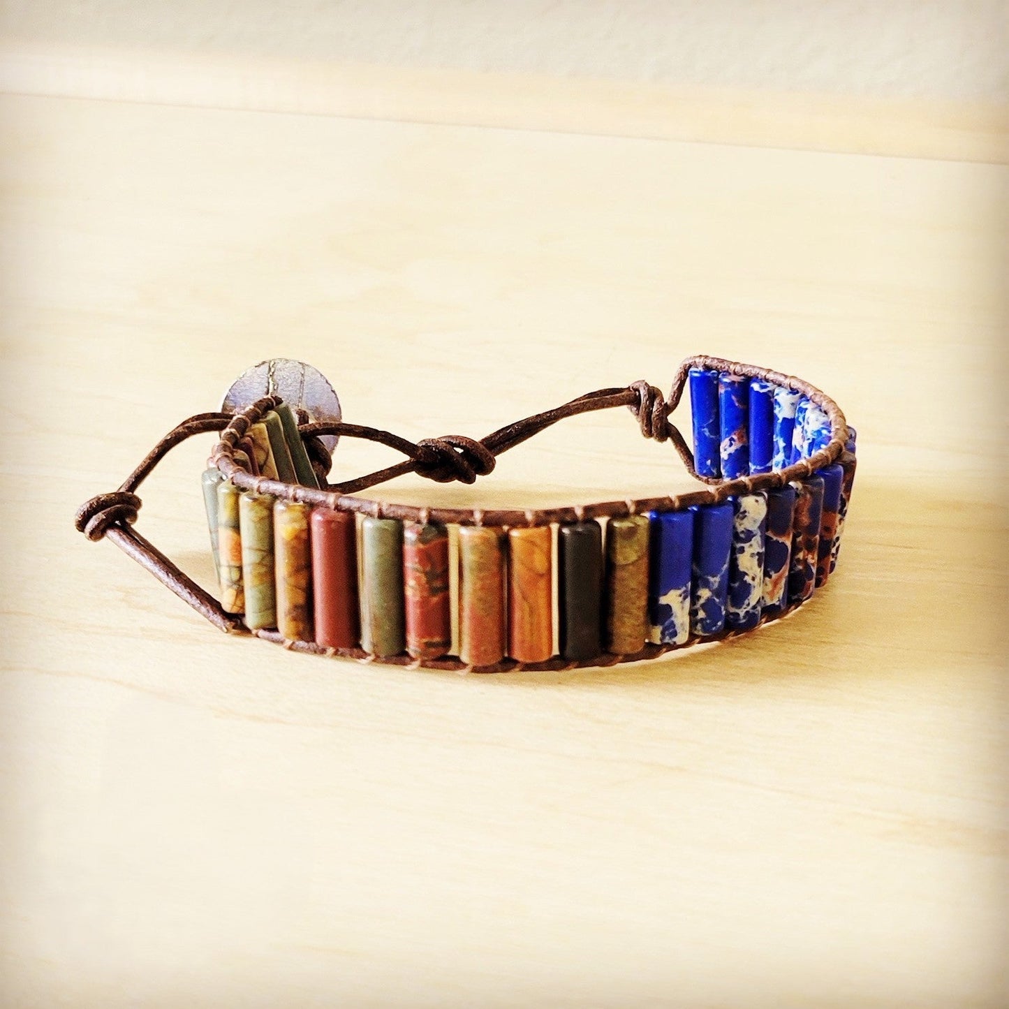 ONLINE EXCLUSIVE Woven Picasso Jasper & Lapis Beaded Bracelet 809z