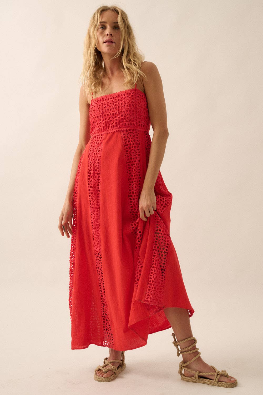 Good Feels Crochet Lace and Crepe Maxi Dress