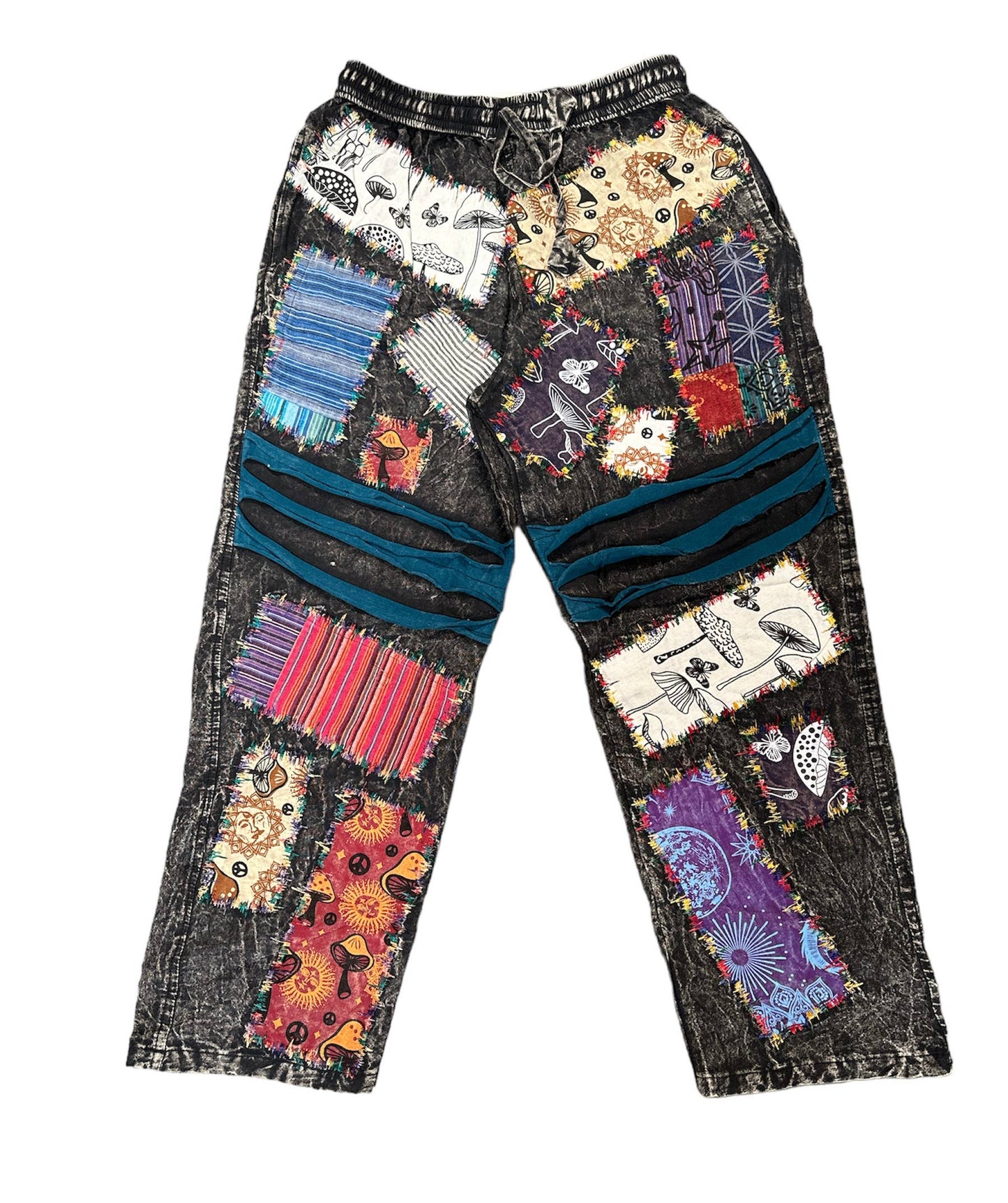 HandCrafted cotton patchwork cropped pants