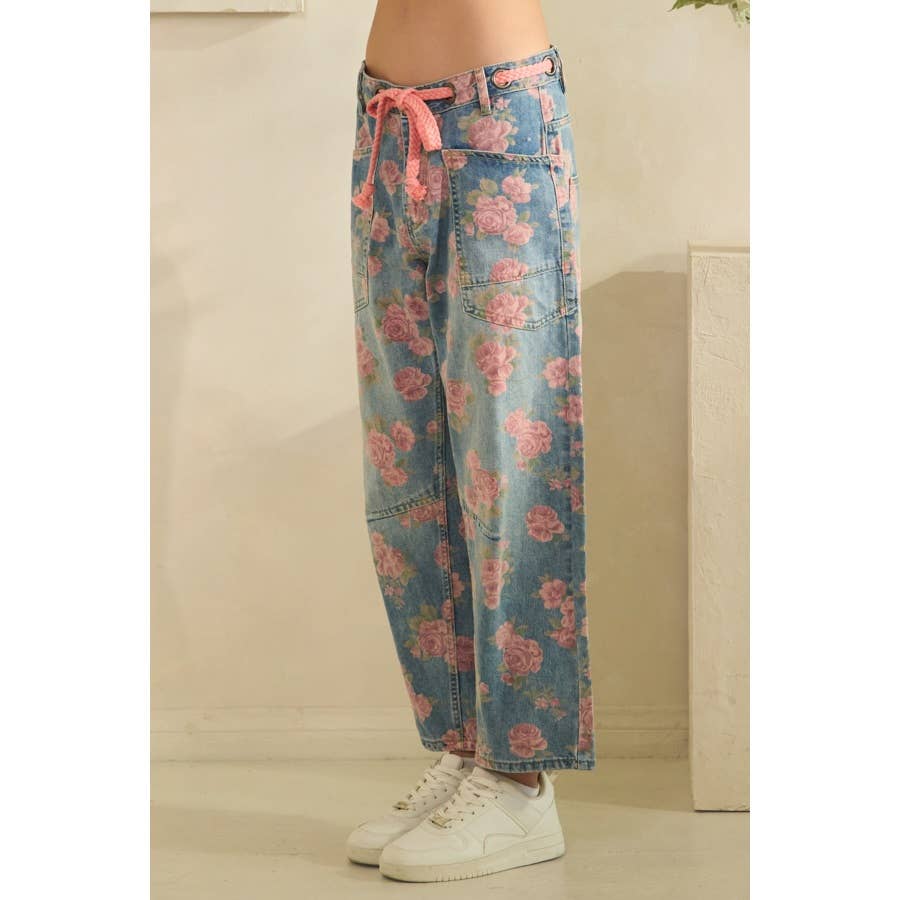 Oli & Hali washed floral print barrel jeans