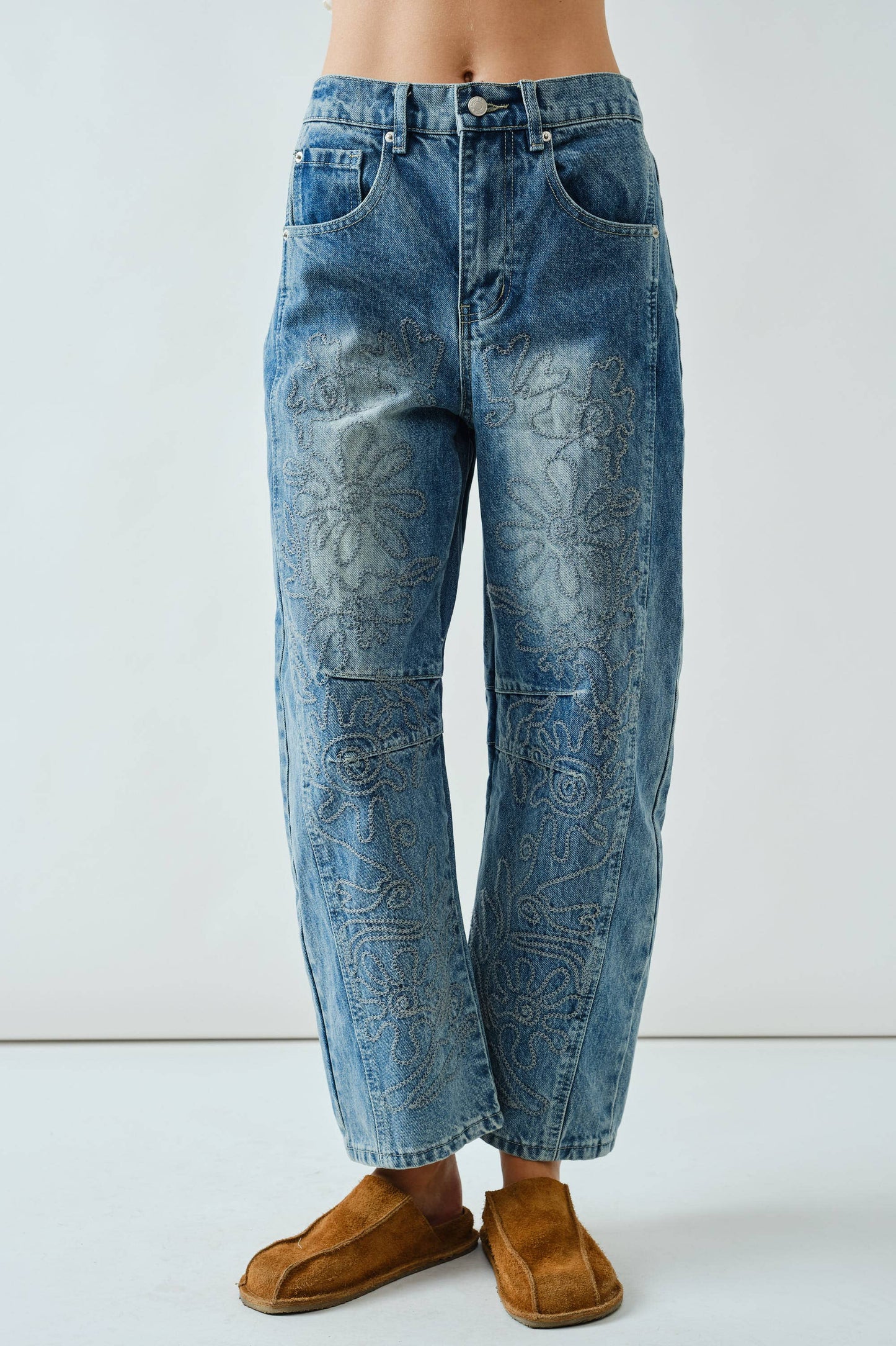 Lex embroidered cotton barrel pants