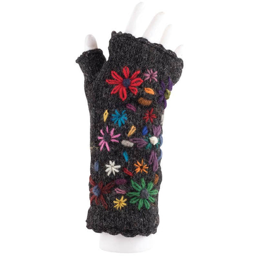 Handcrafted fingerless wool & fleece gloves in black
