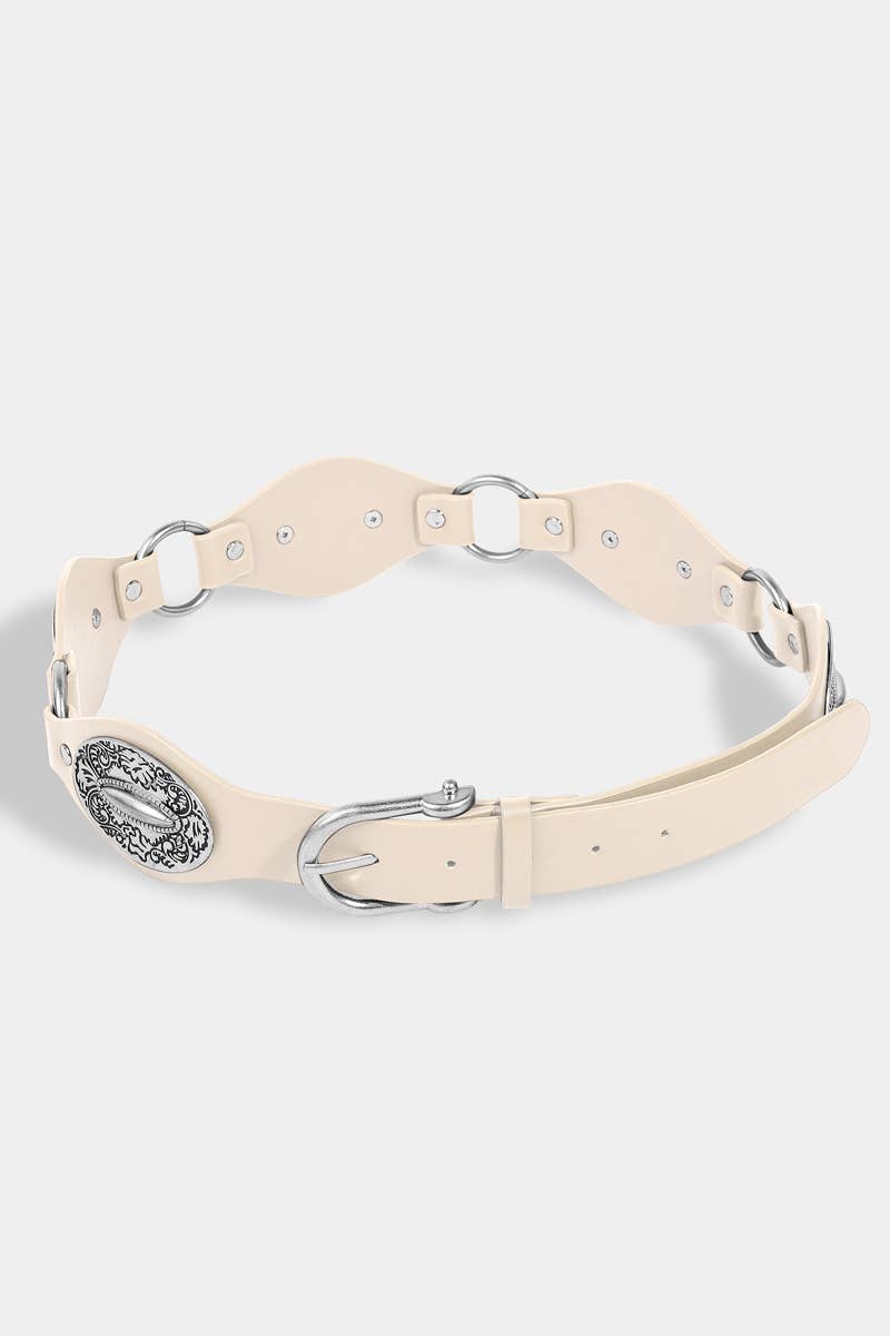 Floral Western Oval Decor Faux Leather Belt