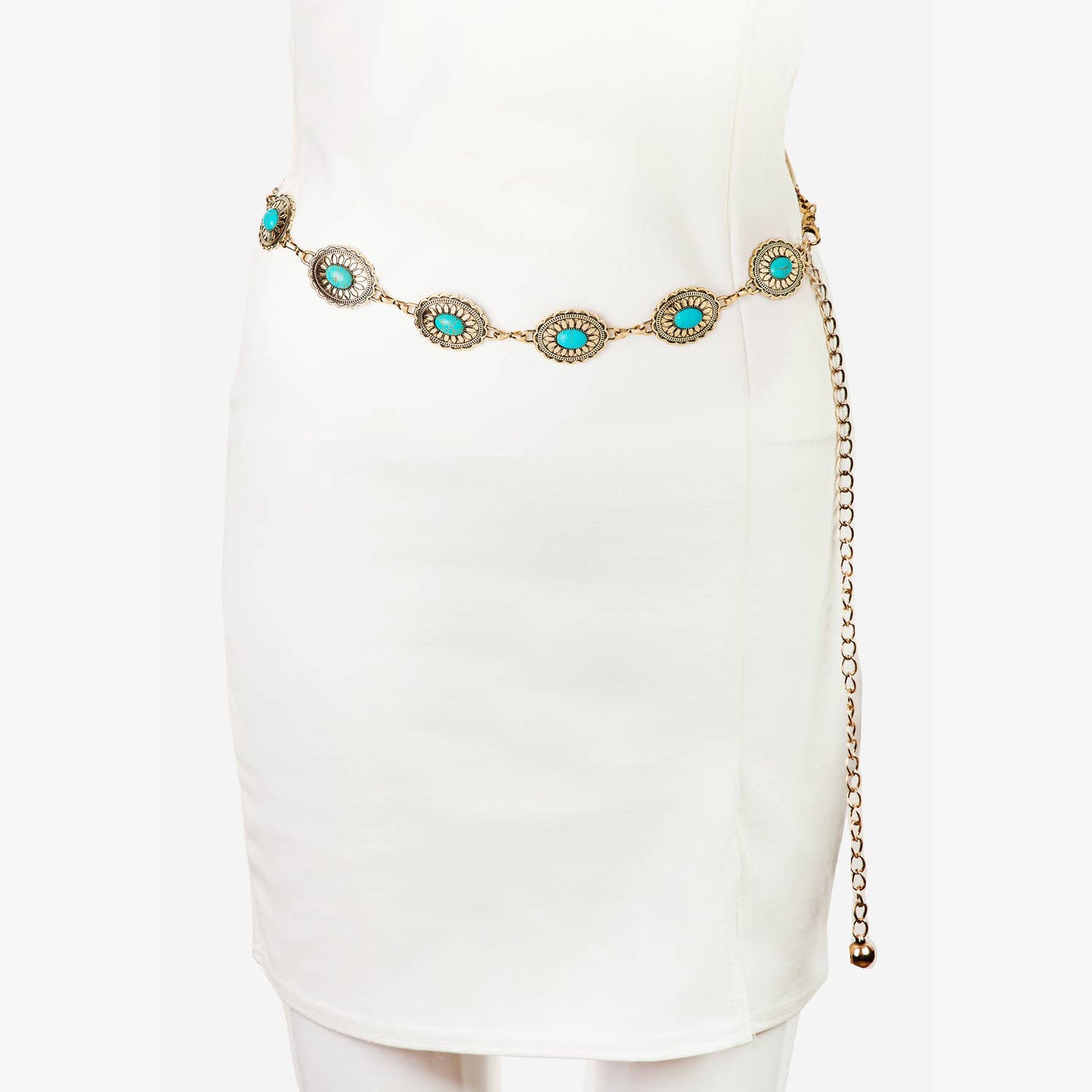 Floral Turquoise Western Concho Disc Chain Belt