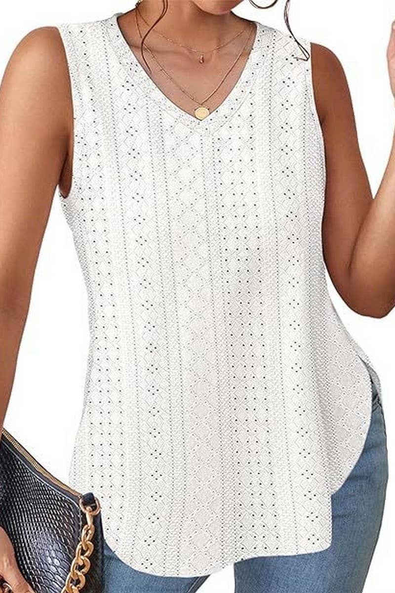 Forevermore eyelet V-Neck tank Knit Top