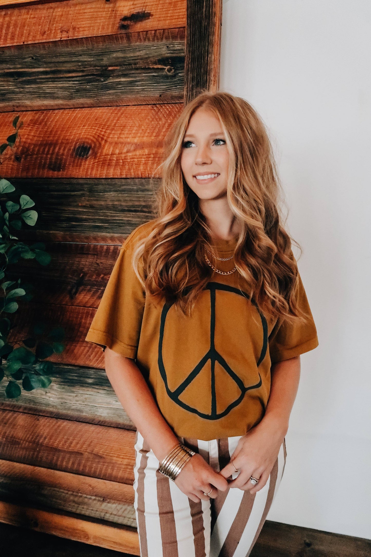 Oversized Peace sign & Never Regret Showing Kindness Mock Neck Tee