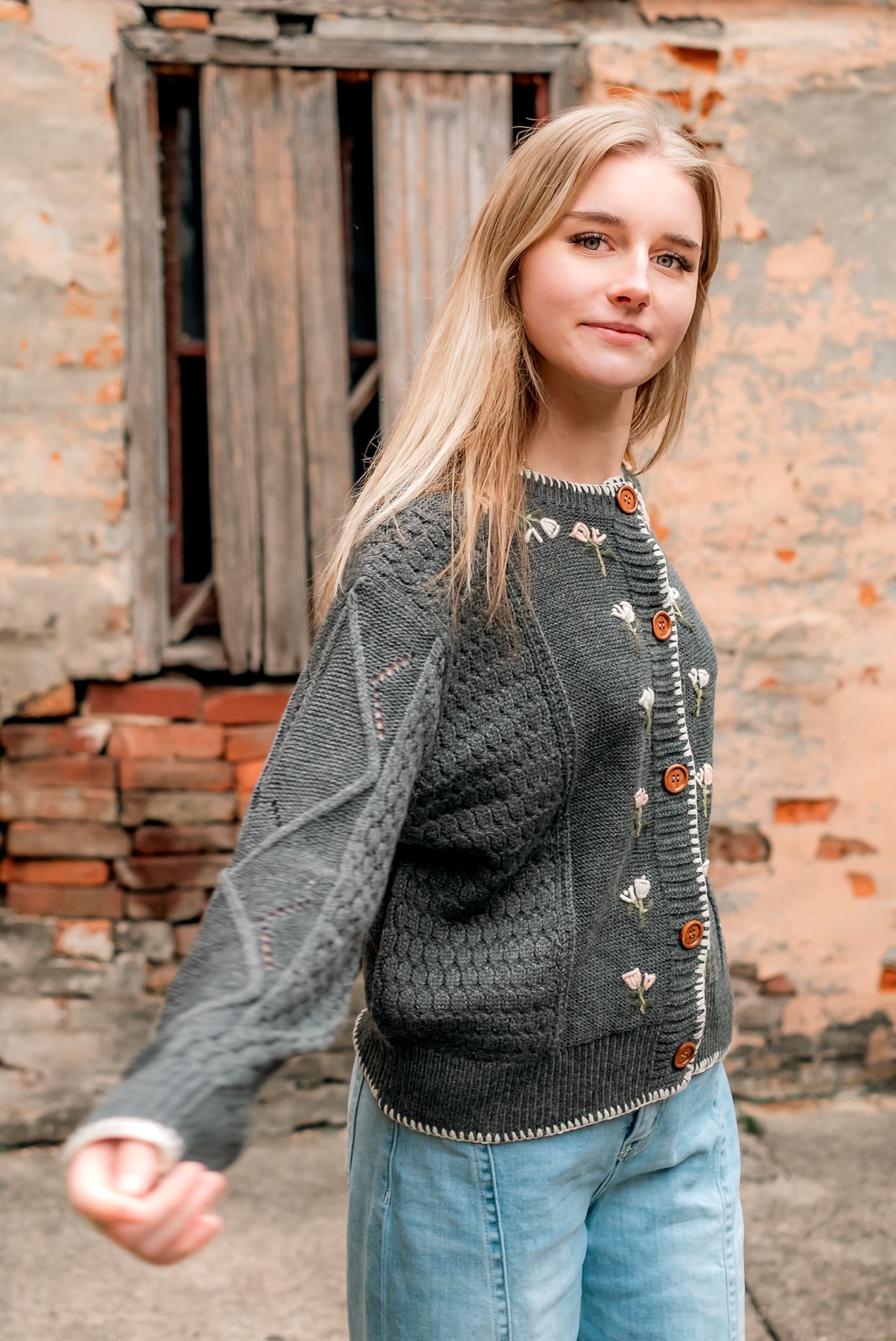 Nova Floral Embroidered Button-Up Cardigan/sweater top