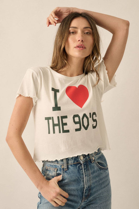 I Love The 90s Vintage-Wash Cropped Graphic Tee