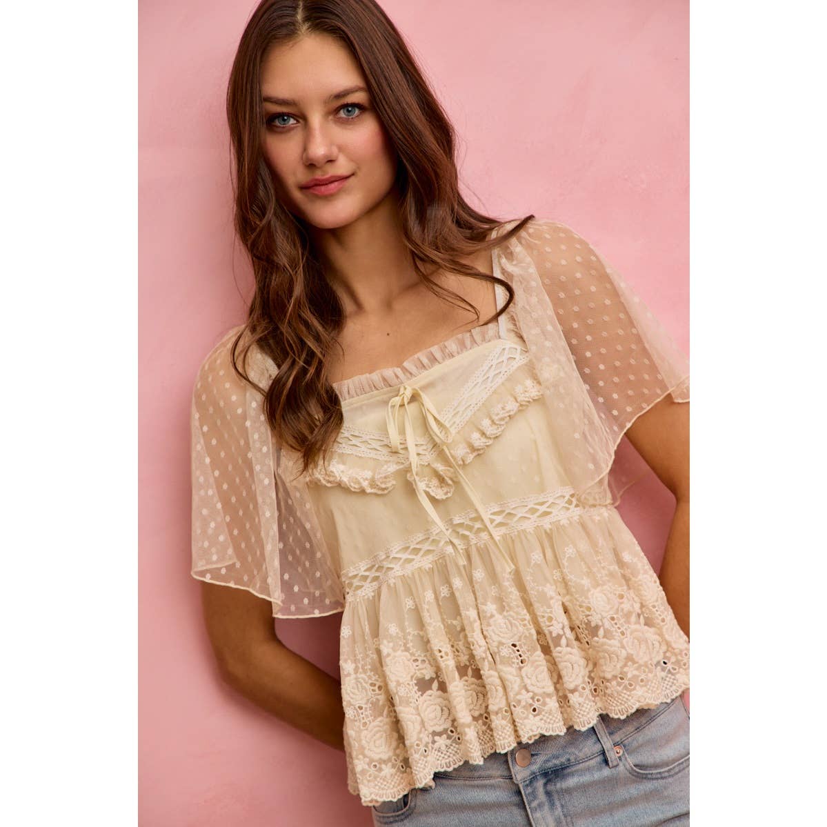 Posie Boho lace trim top
