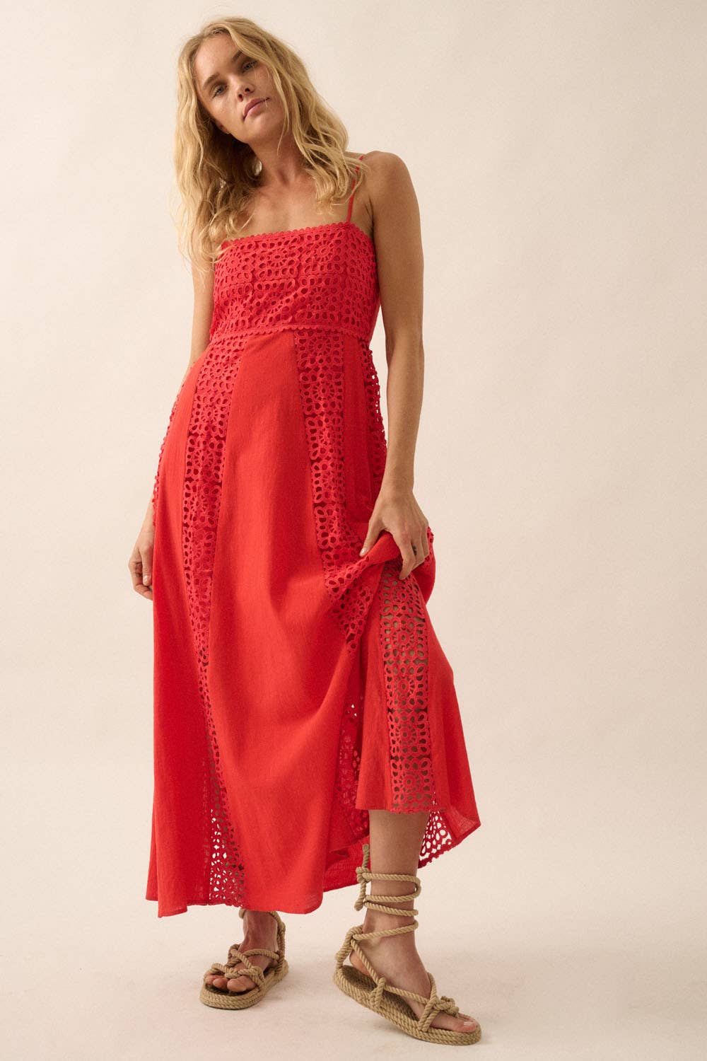 Good Feels Crochet Lace and Crepe Maxi Dress
