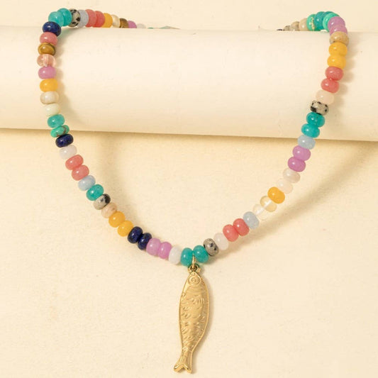 Fish Pendant Assorted Rounded Beaded Necklace