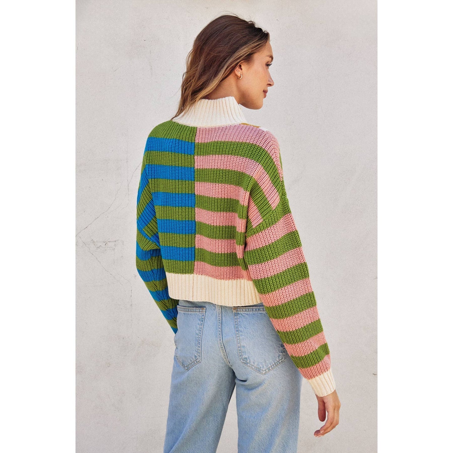 Breezy Color burst Half Zip Collared Sweater pullover