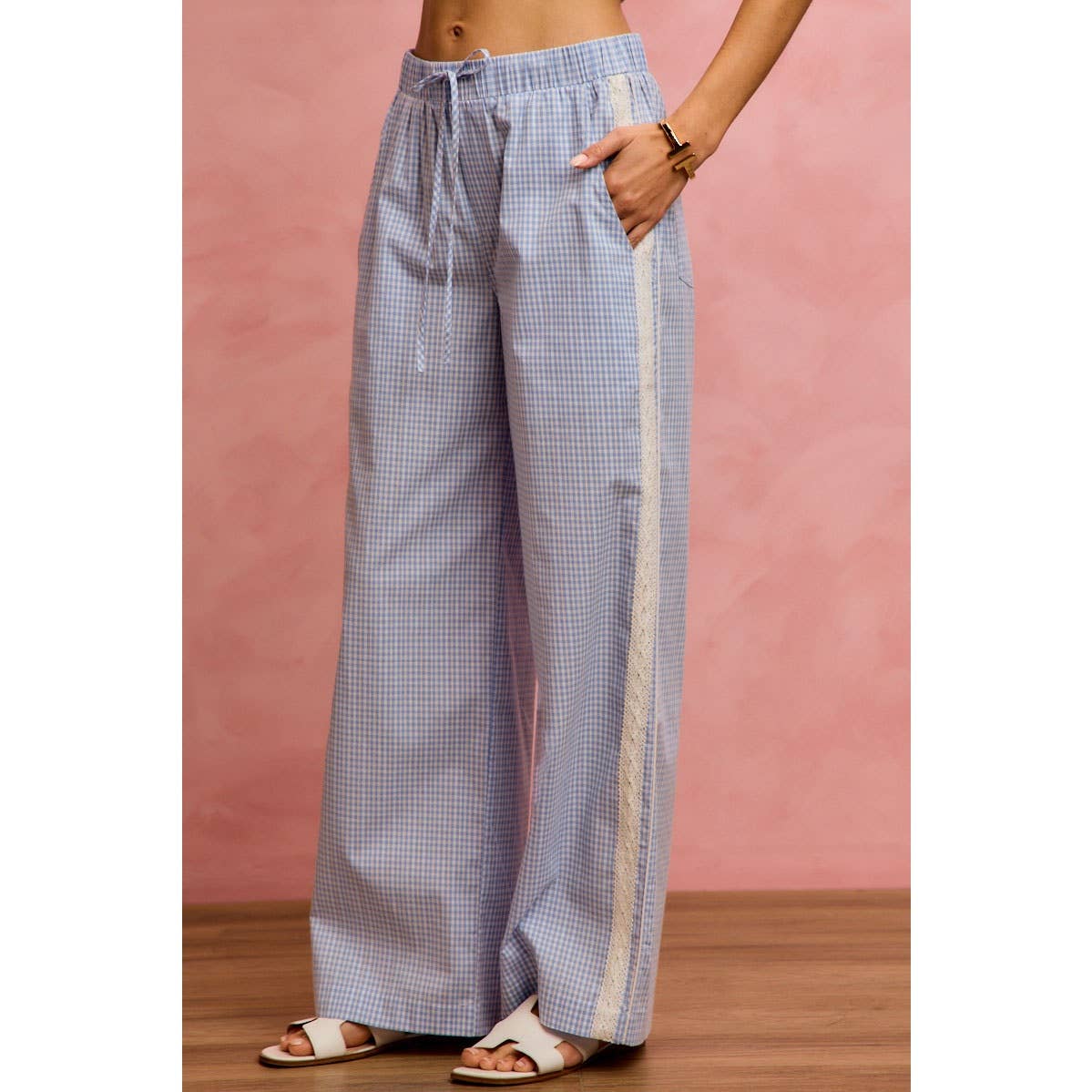 Bradford gingham pin stripe & lace detail pants