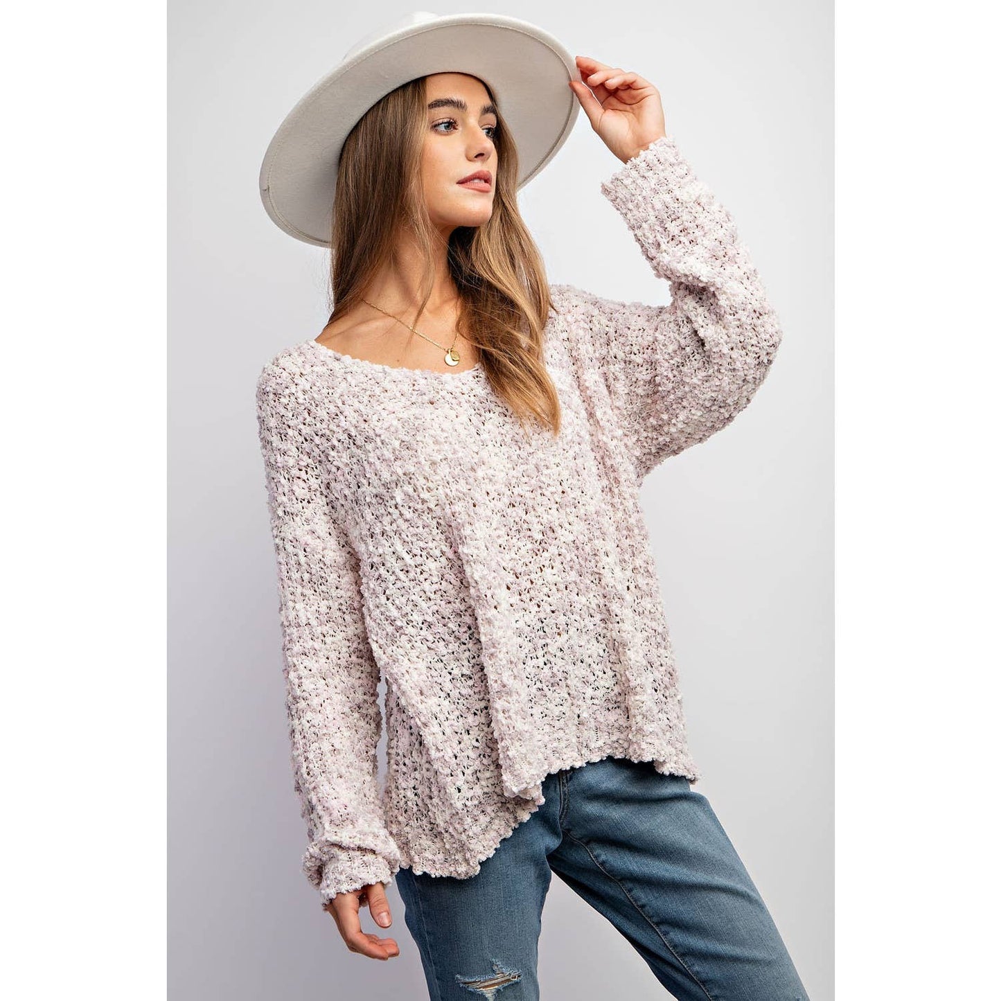 Heart You loose popcorn knit sweater pullover