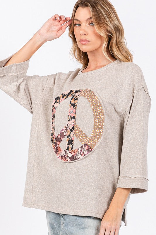 ONLINE EXCLUSIVE SAGE + FIG Floral Peace Patch Round Neck Top