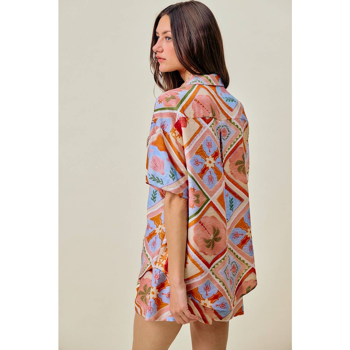 Frankie tropical print button down top