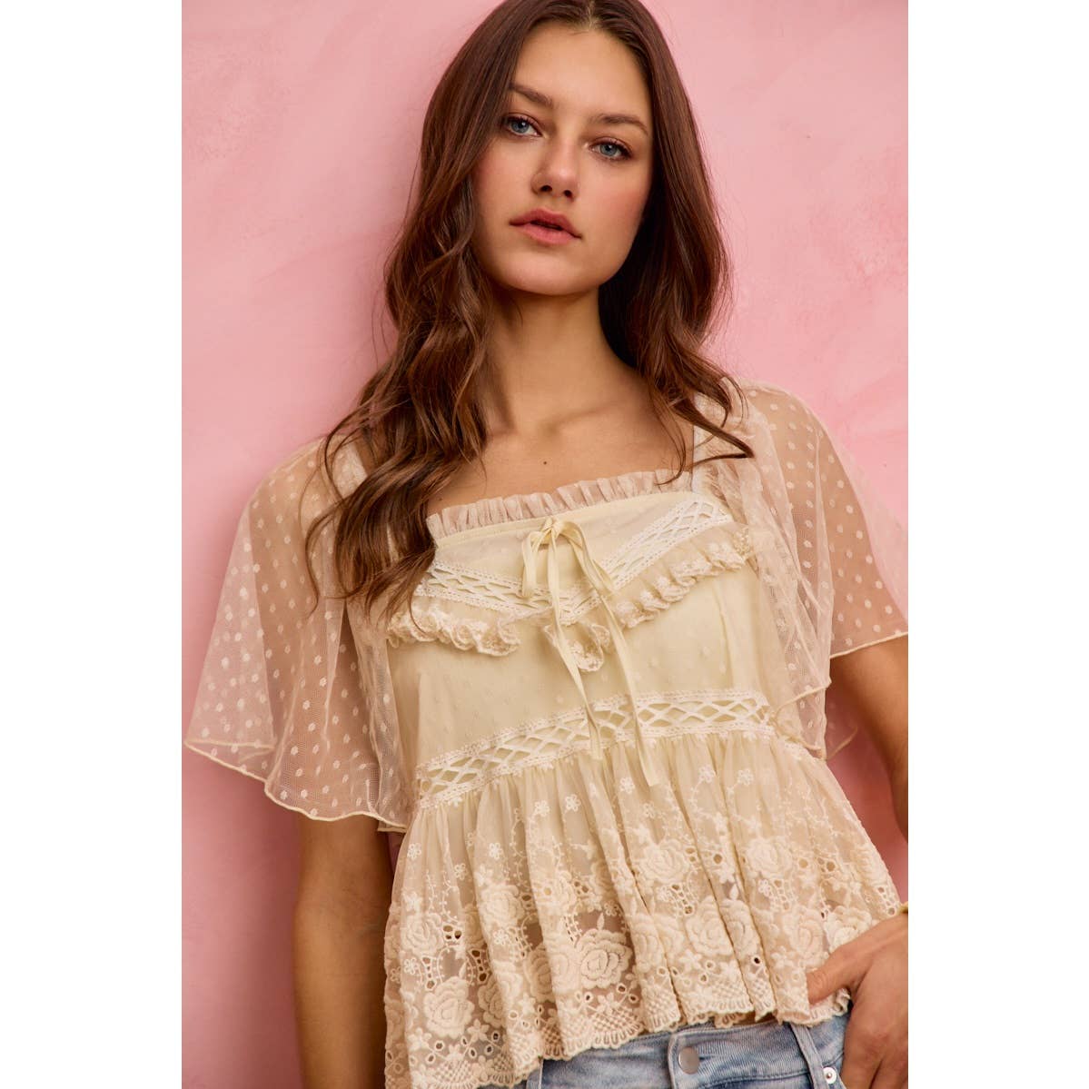 Posie Boho lace trim top