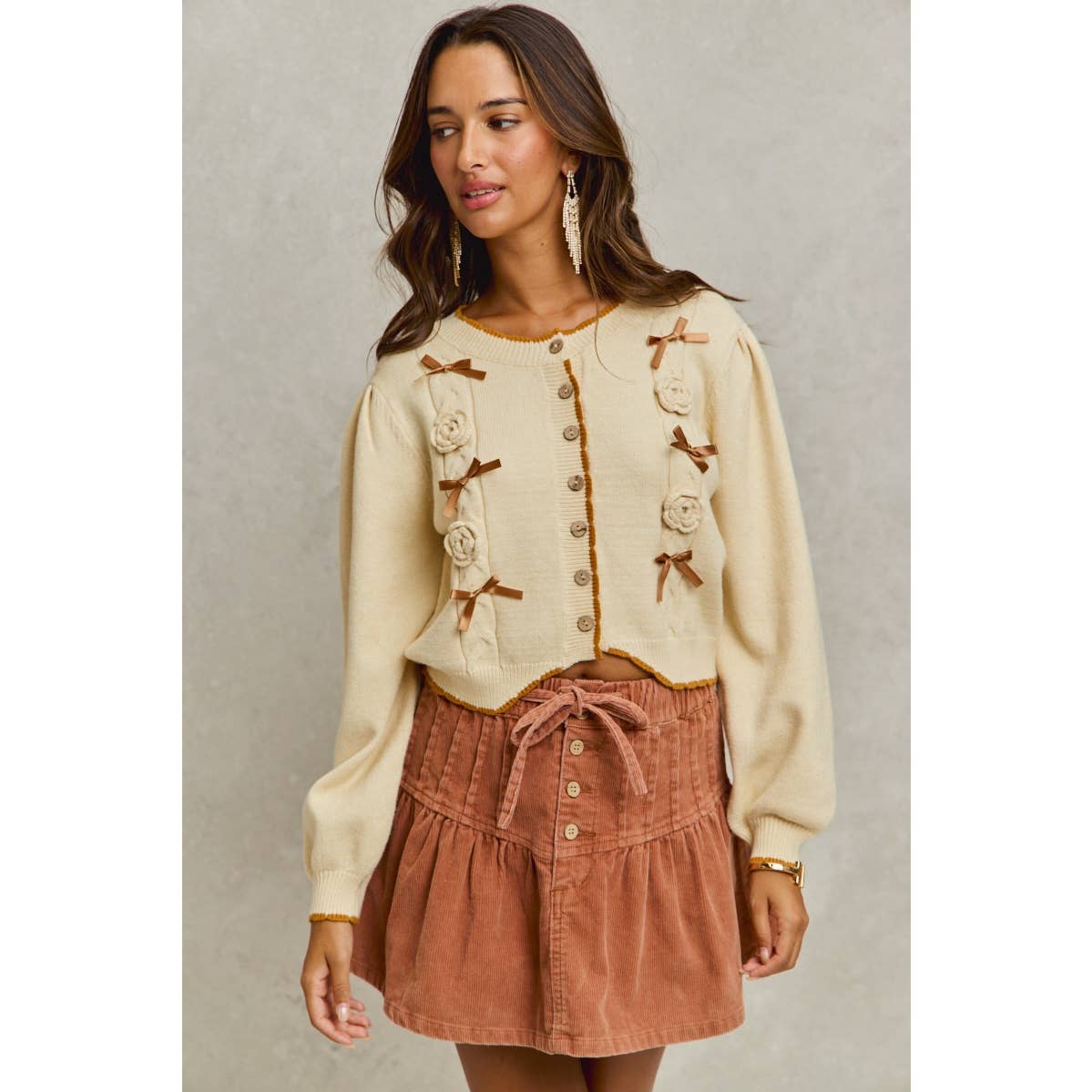 Margo ribbon & rose sweater/cardigan