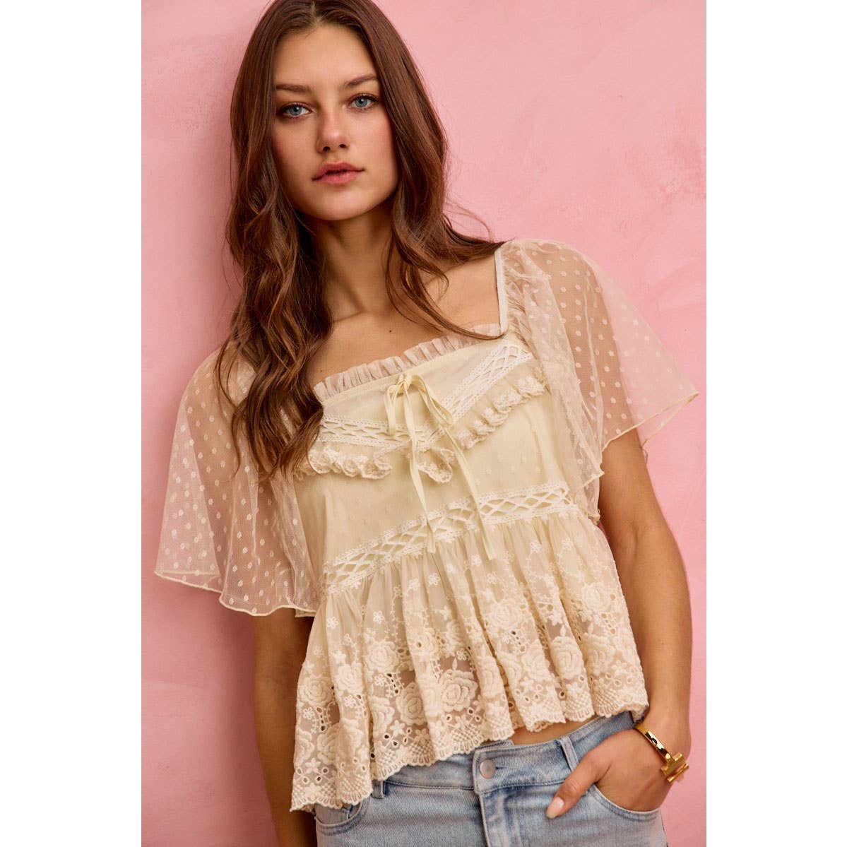 Posie Boho lace trim top