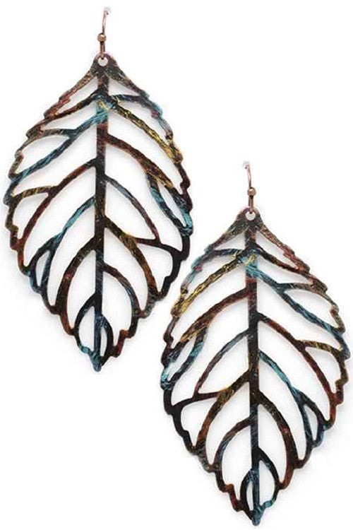 TEXTURED FALL COLOR LEAF CASTING DANGLING EARRING