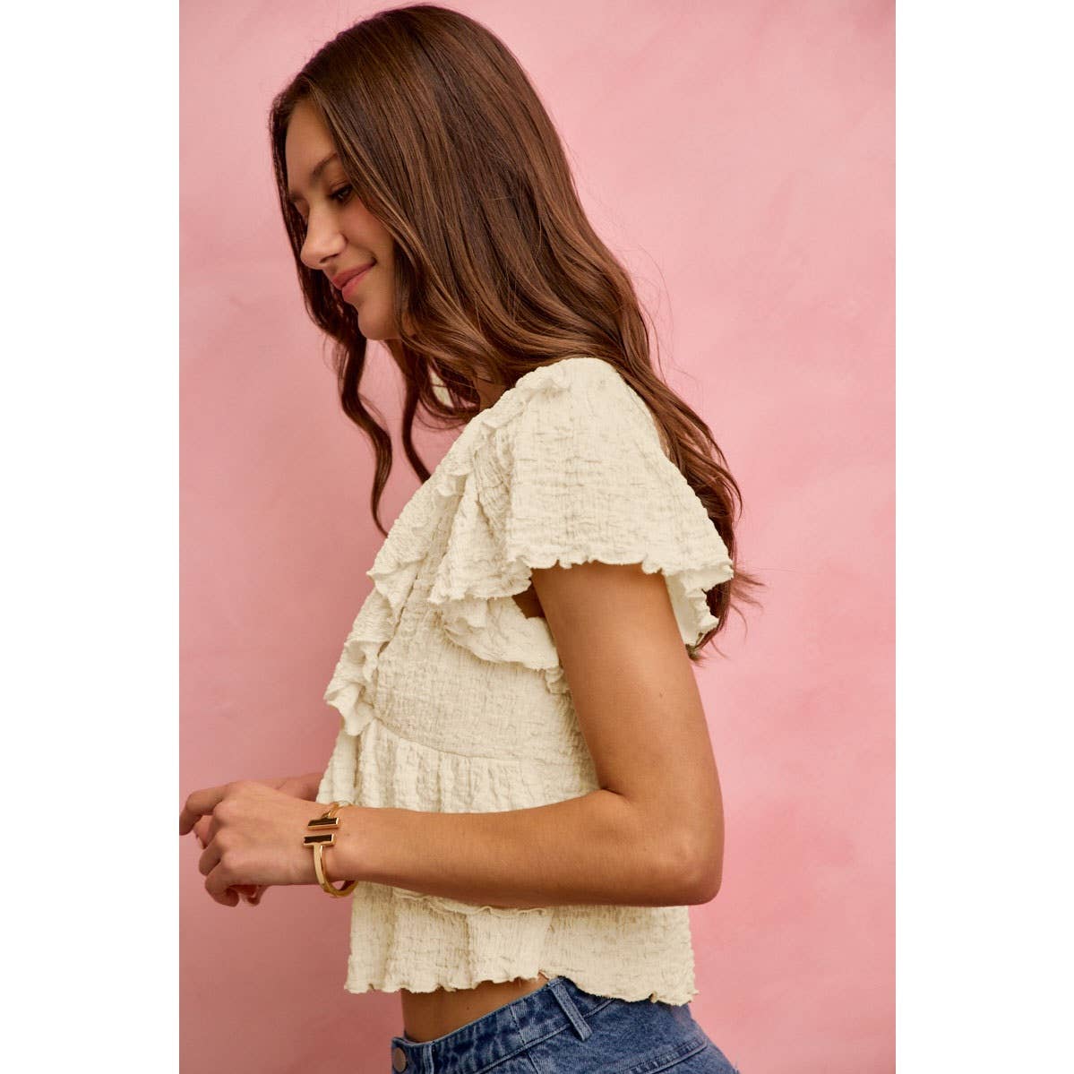 Cora Textured knit ruffle top