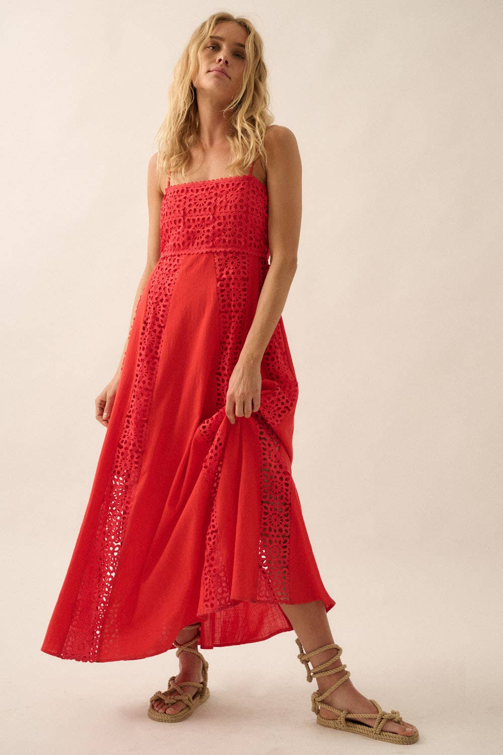 Good Feels Crochet Lace and Crepe Maxi Dress