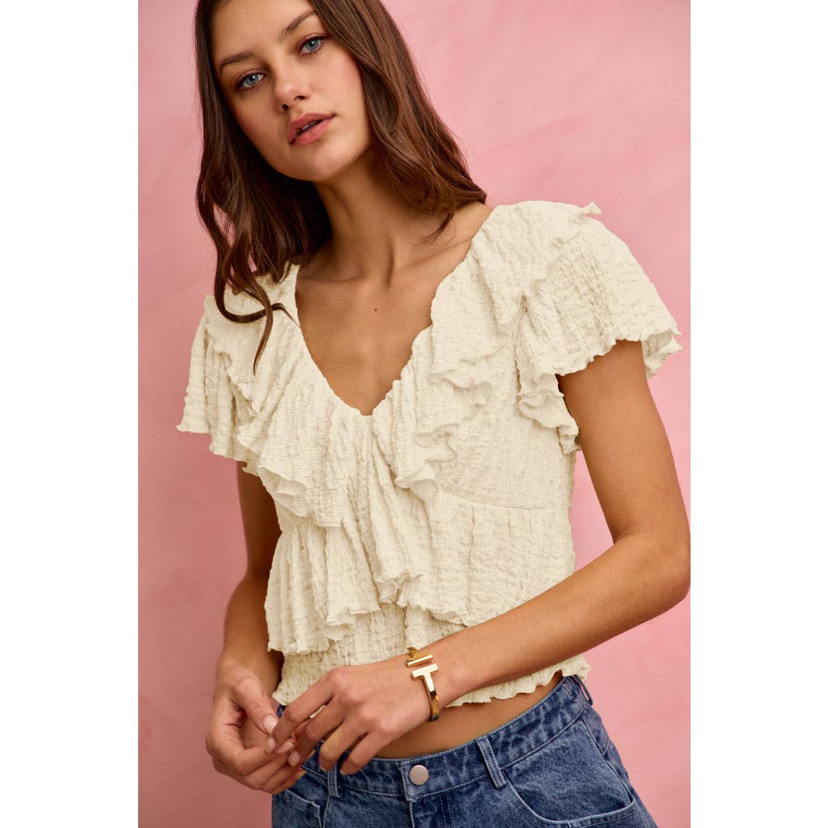 Cora Textured knit ruffle top