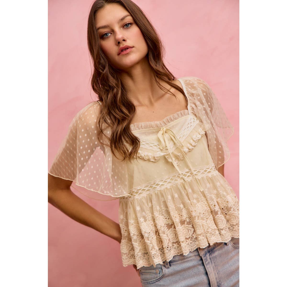 Posie Boho lace trim top