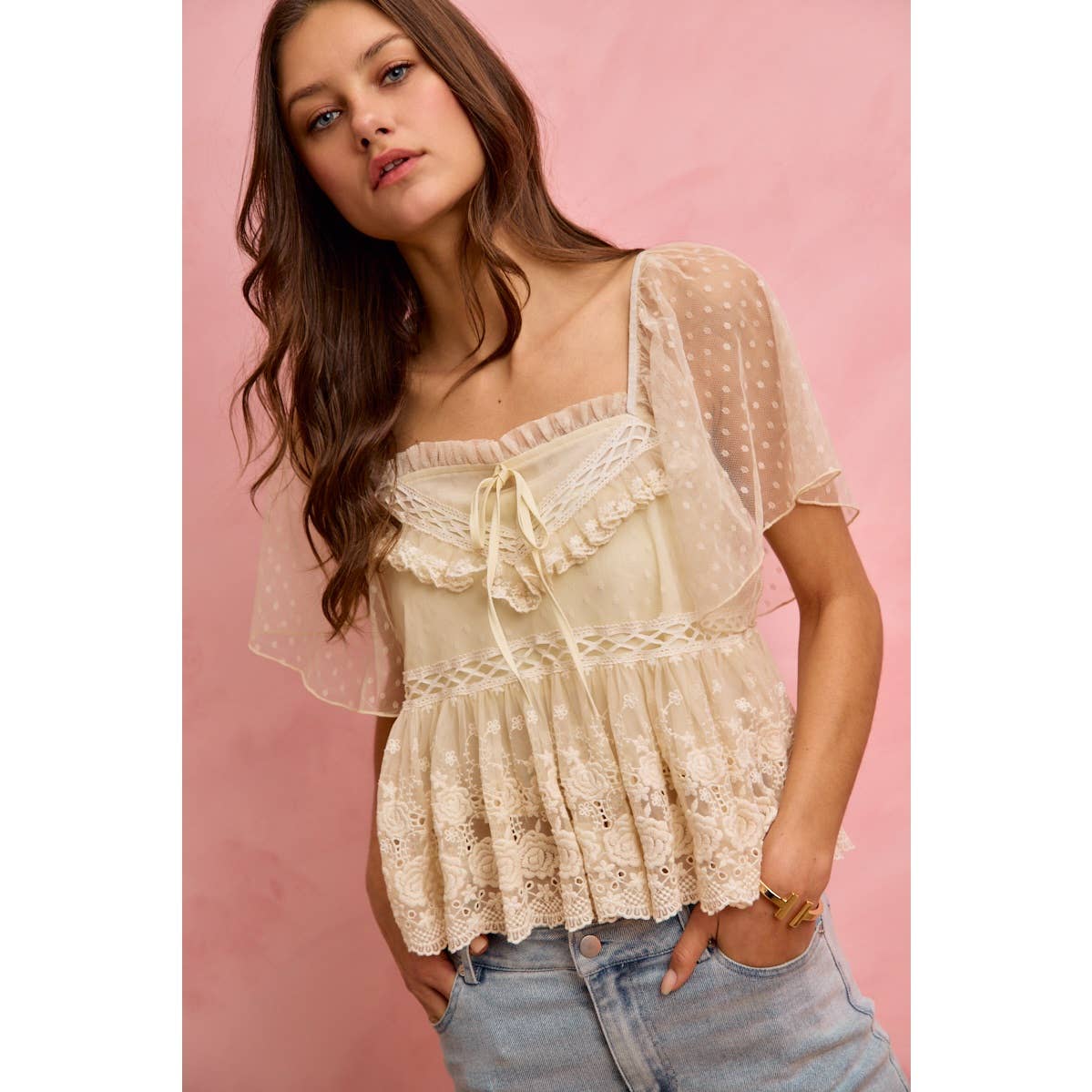 Posie Boho lace trim top