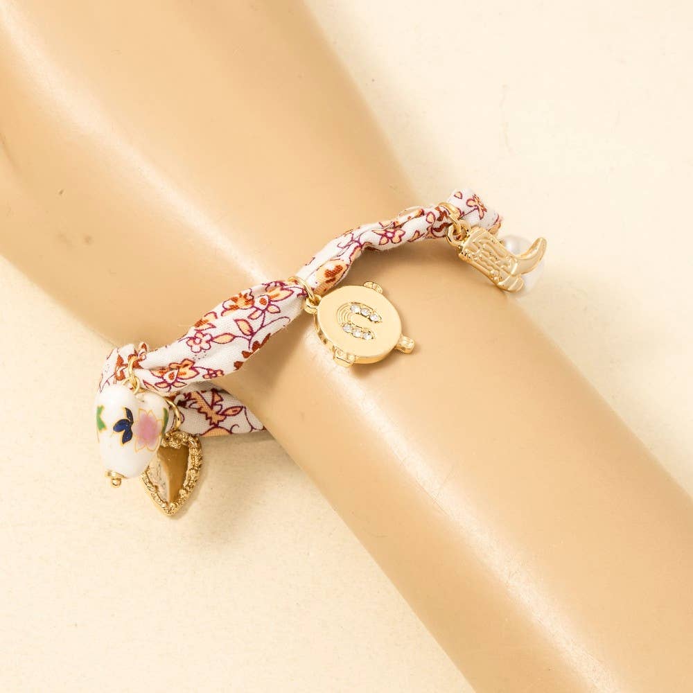 Western Cowboy Boot And Charms Bandana Bracelet