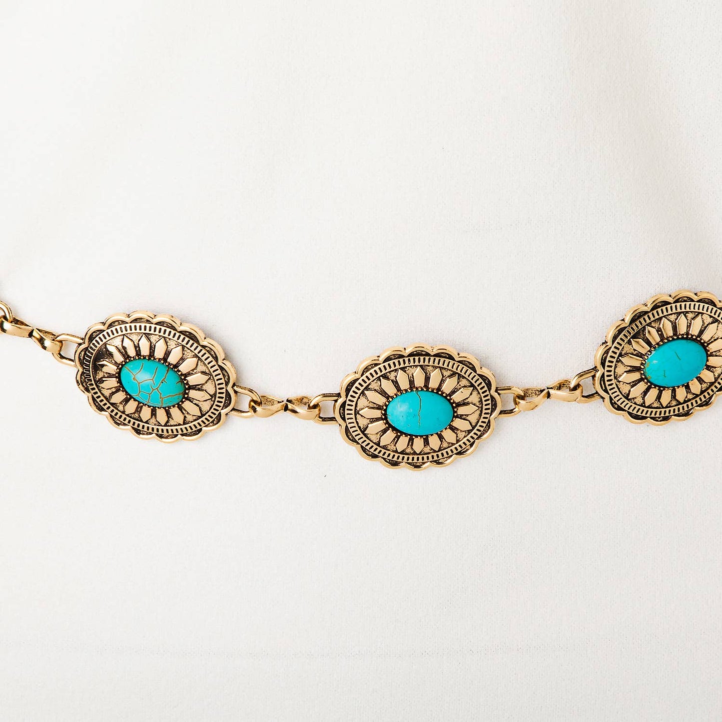 Floral Turquoise Western Concho Disc Chain Belt