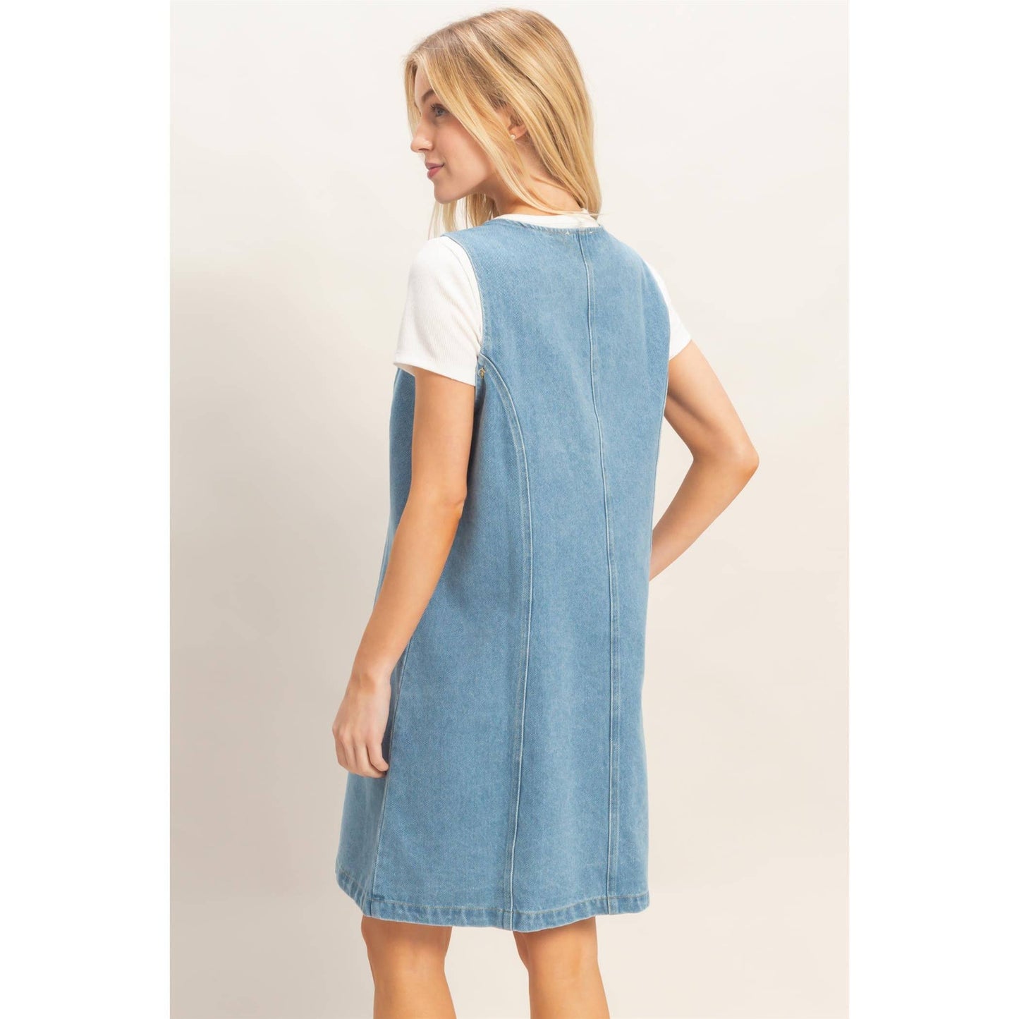 V-Neck Button-Front Denim Dress
