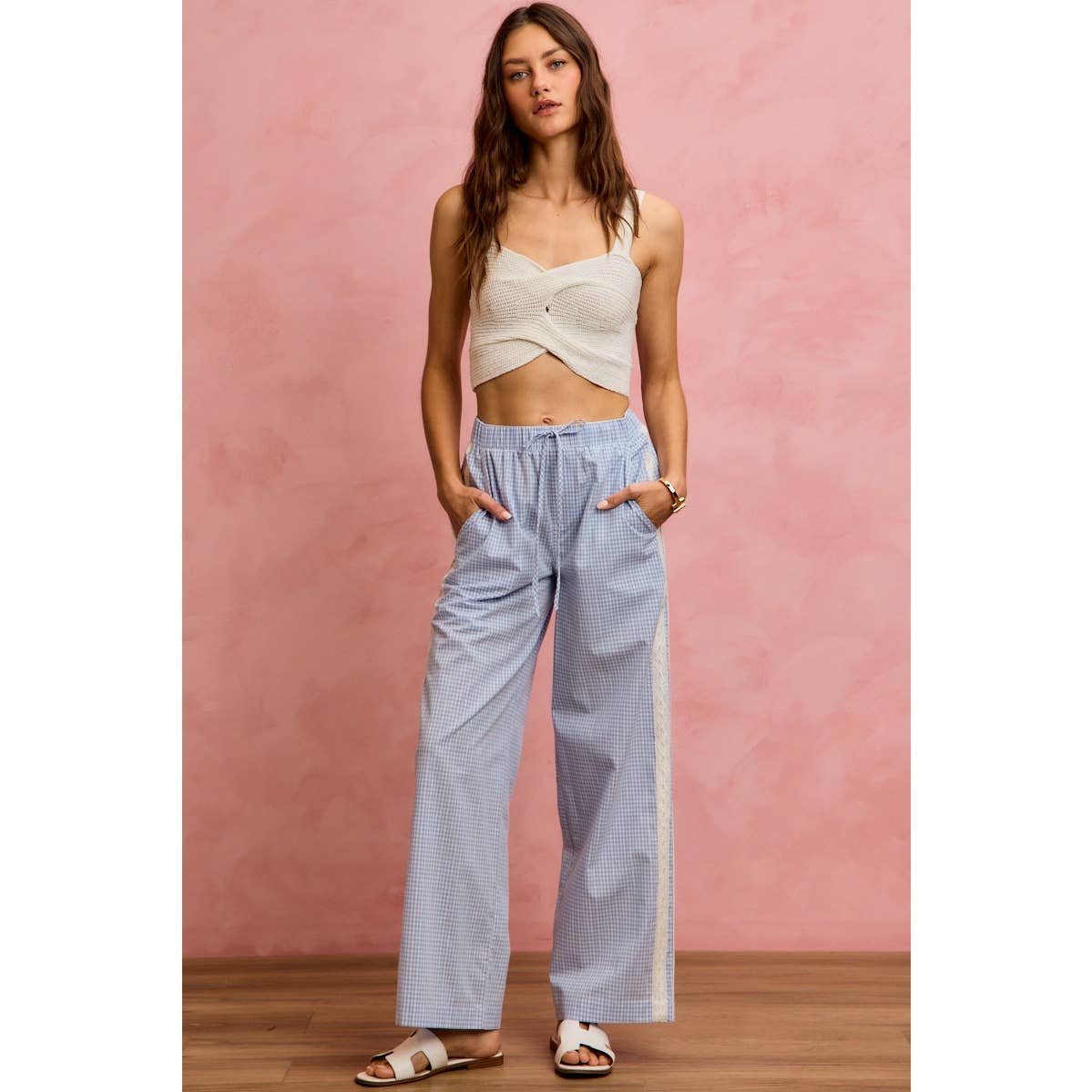 Bradford gingham pin stripe & lace detail pants