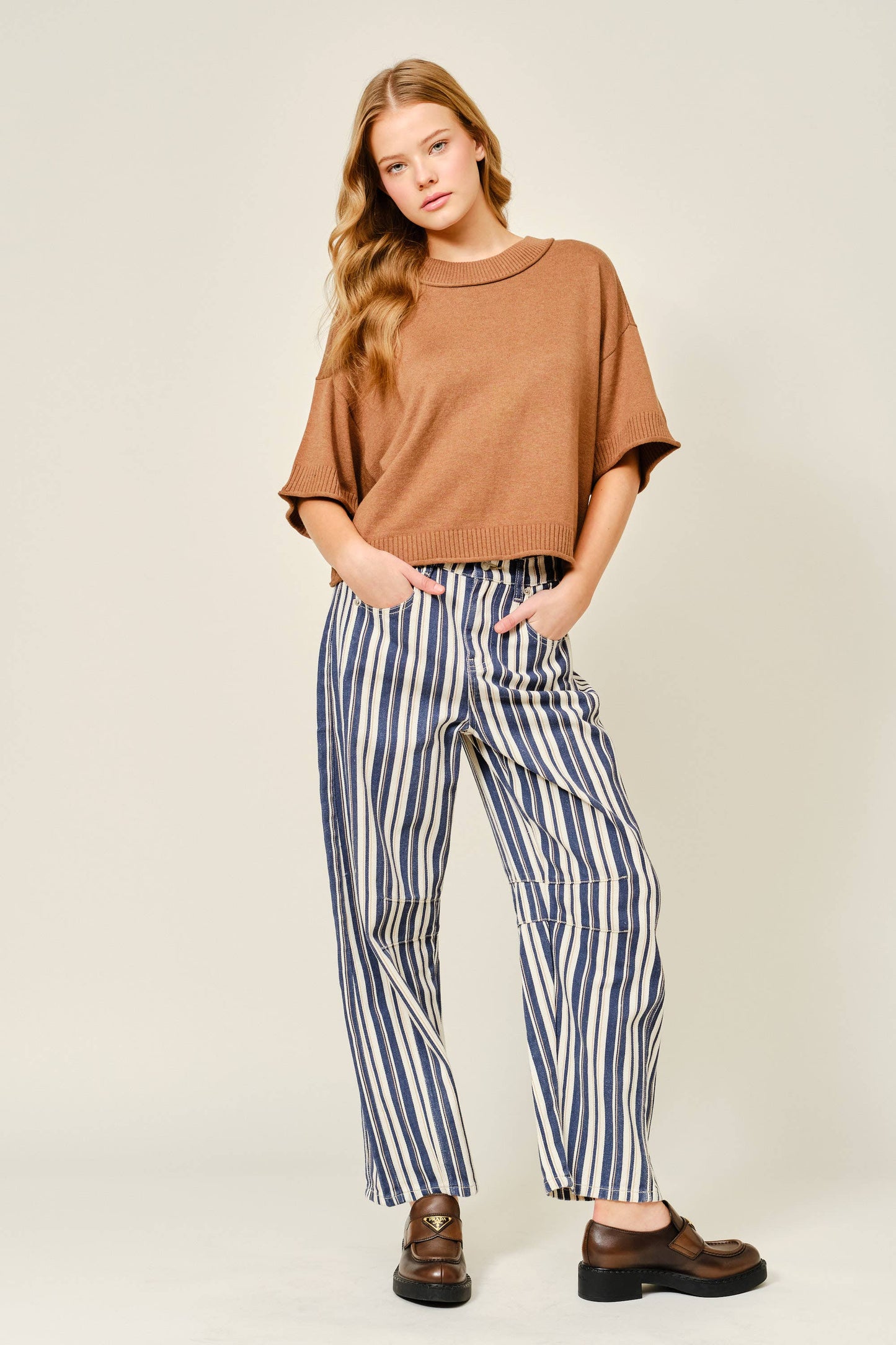 Sandy striped barrel jeans